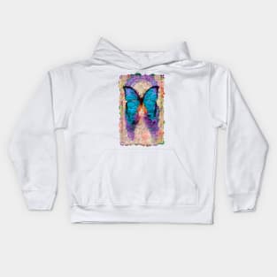 Romantic blue butterfly with flowers exotic design Kids Hoodie